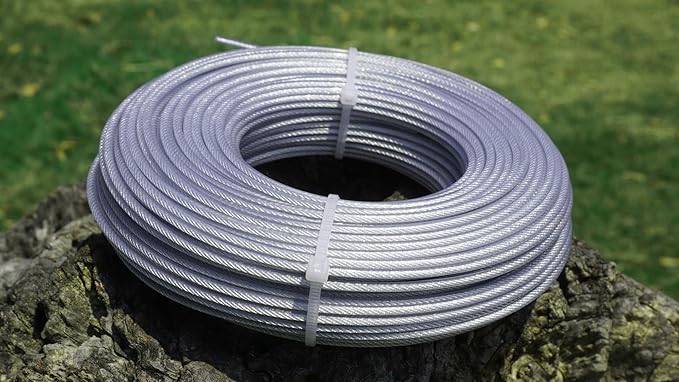 Grass Trimmer Line Nylon Steel 0.095'' 164ft/50m Round String Trimmer Spool Replacement, Steel Metal Core and Nylon Coating for Tough Weeds in Gardens and Lawns