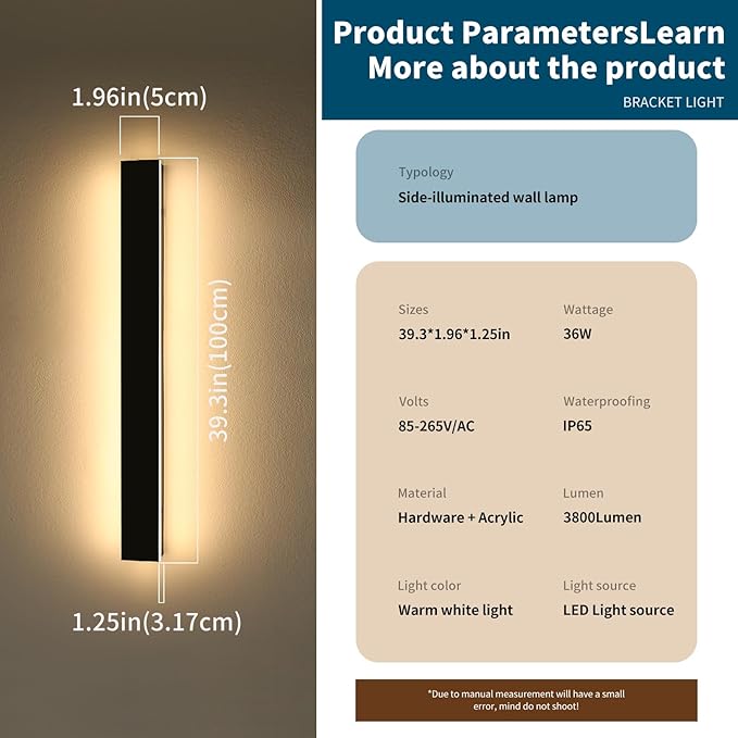 Modern Outdoor Wall Light, 39inch Exterior Wall Sconces, 3000K Warm White Light