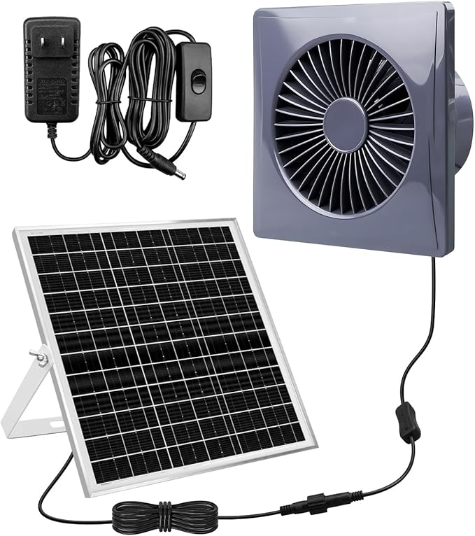 8" Solar Fan for Greenhouse, Coop and Attic – 25W Solar Panel and 10FT Adapter, High-Speed Waterproof Exhaust Fan with Anti-Backflow Valve