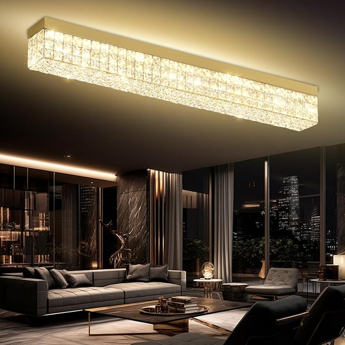 L 40" Modern Rectangle Chandelier Gold Rectangular Flush Mount Chandelier