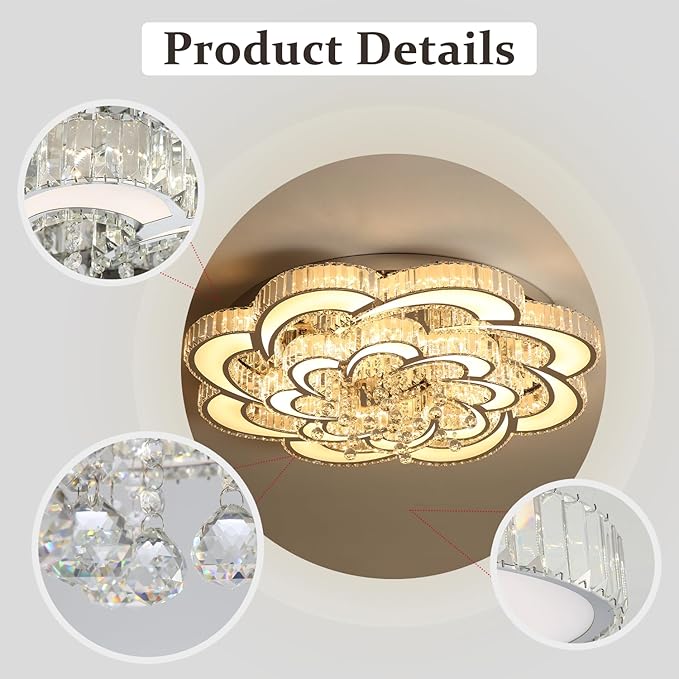 Flashing God Dia 32'' Modern K9 Crystal Chandelier Flush Mount Ceiling Light