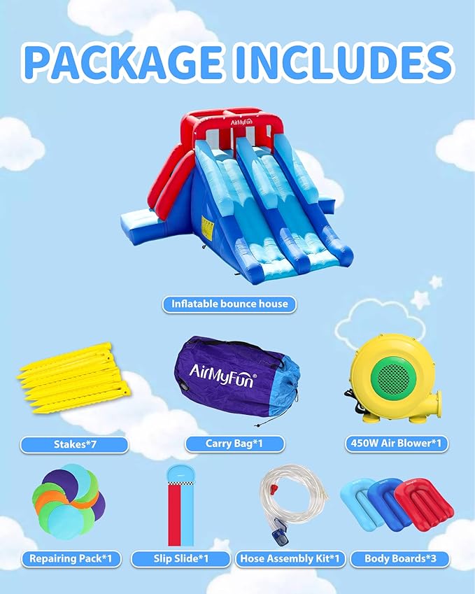 AirMyFun Inflatable Bounce House with Double Slide, Kids & Adults Water Slides for Outdoor Fun