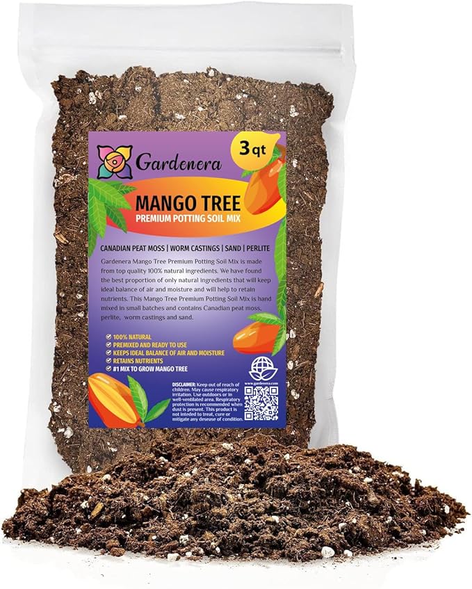 GARDENERA Mango Tree Potting Soil - Enhance Fruiting and Health with Professional Grade Nutrient-Rich Mix - 3 Quart