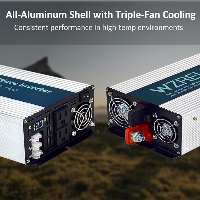 WZRELB 2500W Pure Sine Wave Inverter, Car Power Inverter 48V DC to 110V 120V AC Converter for RV, Truck, Solar, Outdoor with Dual AC Outlets, Hardwire Port, Surge 5000W, LED Display,Off-Grid