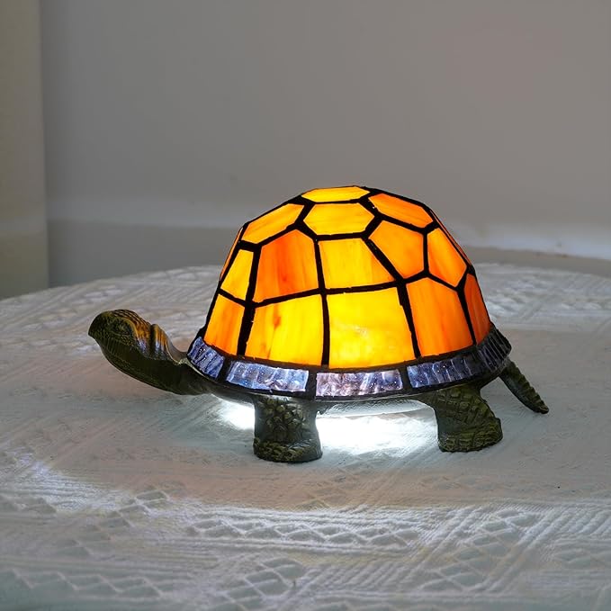 Orange Turtle Lamp Tiffany Bedside Table Lamp Retro Decor Art Nightstand Light