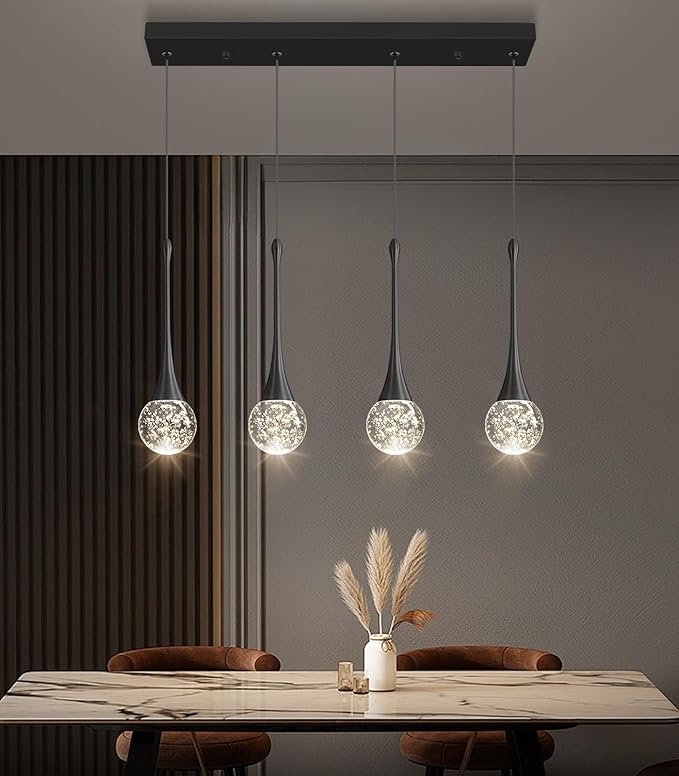 4-Lights Modern Pendant Lights for Kitchen Island LED Dimmable Crystal Glam