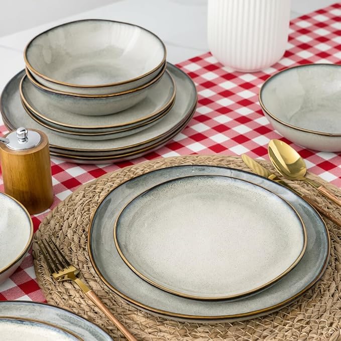 AmorArc Ceramic Dinnerware Sets,Handmade Reactive Glaze Stoneware Plates and Bowls Sets,Highly Scratch Resistant | Dishwasher & Microwave Safe Dishes Set,Service for 6 (18pc)