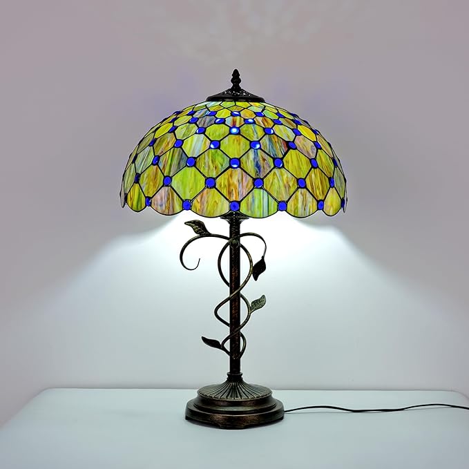 Tiffany Style Table Lamp, Stained Gradient Mable Green Glass Desk Lamp