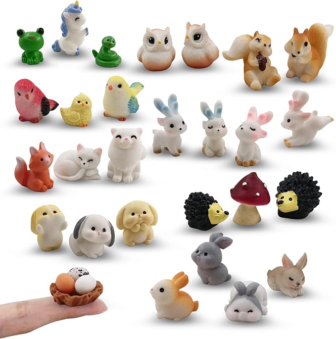 30 Pcs Tiny Resin Animals to Hide Mini Forest Animals Figurines for Miniature Garden Fairy Garden Succulents Plants Ornaments
