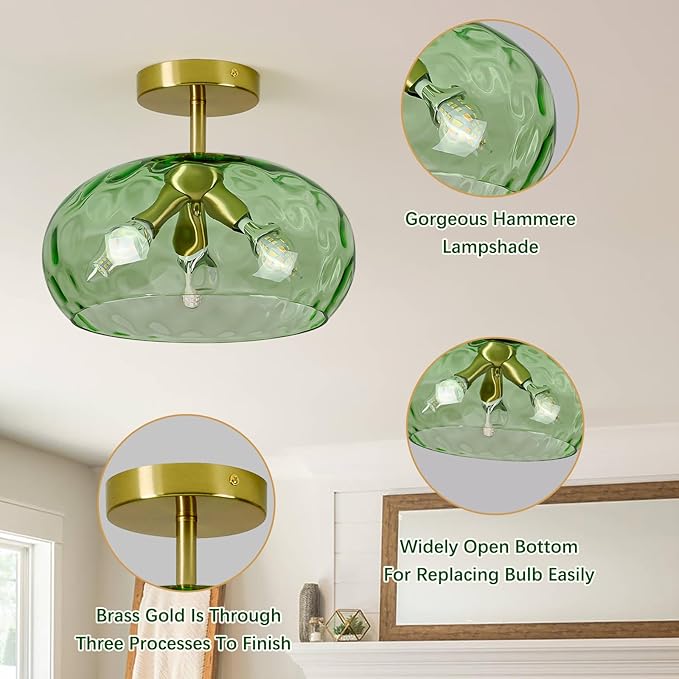 Green Glass Flush Mount Ceiling Light