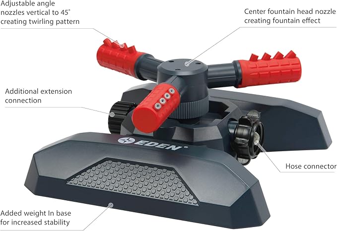 Eden 94120 Automatic Rotating Lawn and Garden Sprinkler for Yard, Large Area Coverage W/Quick Connect Starter Set, Weighted Base