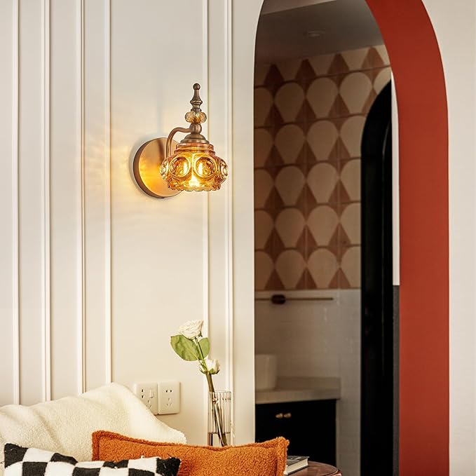 Vintage 2-Pack Wall Sconces Amber Rose Wall Lights Bathroom Vanity Lighting