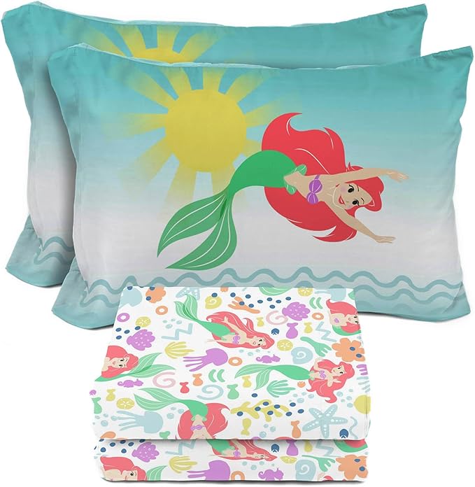 Sunny Side Up Disney The Little Mermaid Full Sheet Set - 4 Piece Kids Bedding Set Includes Pillow Cover - Super Soft Ariel Microfiber Sheets