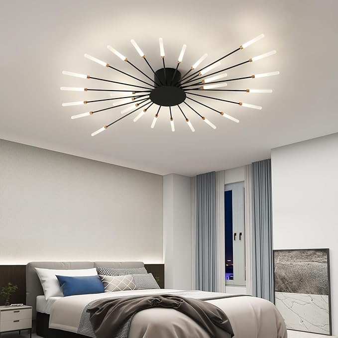 ziidoo Modern Ceiling Light Fixtures, 28 Lights Metal Firework Designed Chic