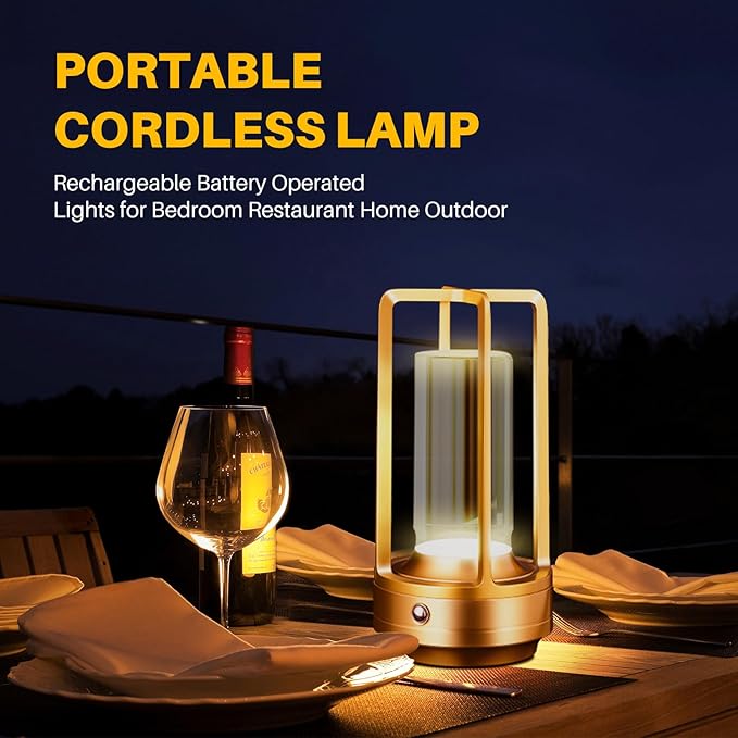 Rechargeable Table Lamp Cordless, 3 Color | Crystal | Stepless Dimming