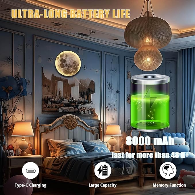 Dimmable Moon Wall Lamp, Rechargeable Battery Operated Wall Sconce Moon Lights