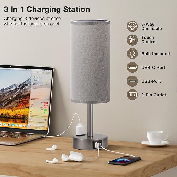 Fenmzee Grey Bedside Table Lamp