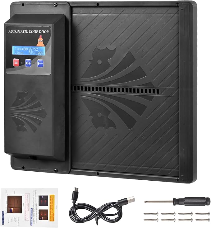 Large Automatic Chicken Coop Door, Side Opening Poultry Entry with Timer Control, Anti-Pinch Safety, Battery or USB Power, LCD Screen, Quick Install for Backyard Chicken House