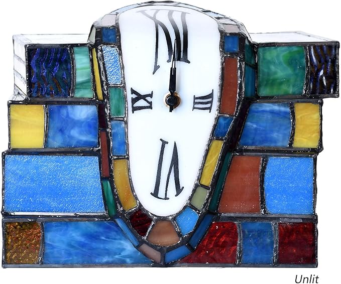 Bieye L12015 Melting Clock Draped Over a Stack of Books Tiffany Style Stained