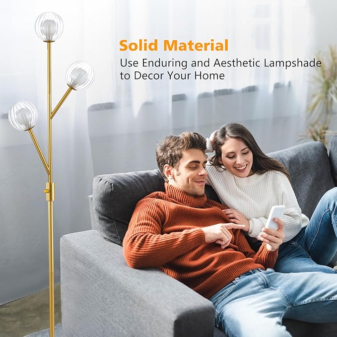 9MMML Modern Globe Floor Lamp, 3-Light Mid Century Standing Lamp