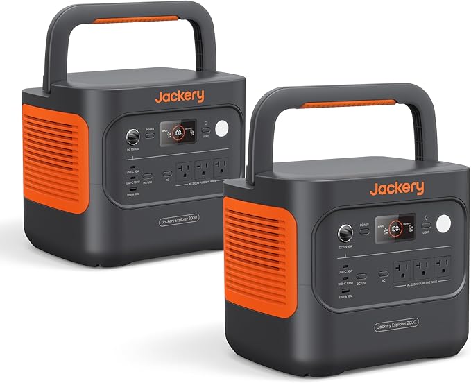 Jackery Explorer 2000 v2 Portable Power Station (2-Pack), 2042Wh LiFePO4 Battery, 2200W Solar Generator, USB-C PD 100W Fast Charging for Camping, Home Use(Solar Panel Optional)