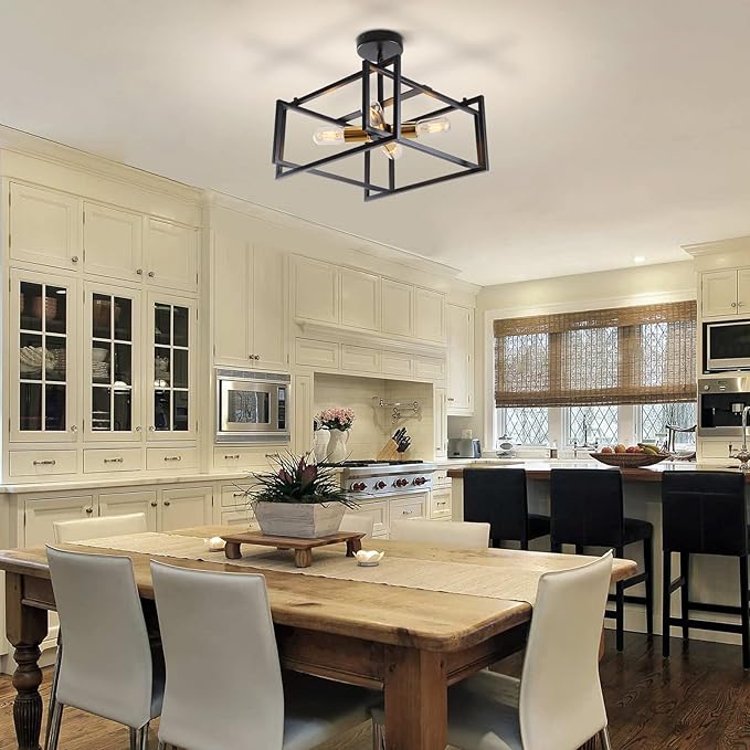 HuisMier Industrial Semi Flush Mount Ceiling Light, 4-Light Farmhouse Ceiling