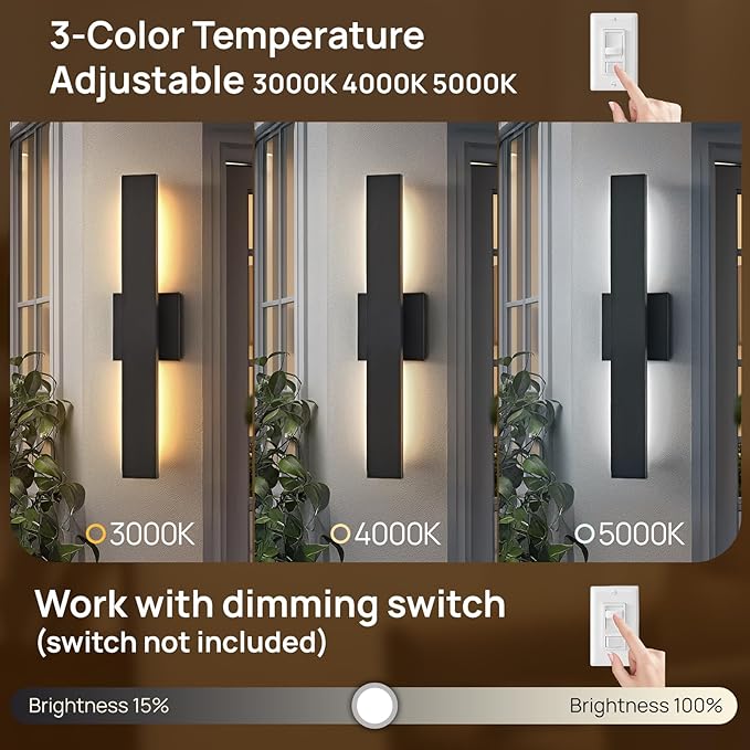 Upgraded 2-Pack 23.6in Black Long Modern LED Outdoor Wall Lights 3000K 4000K
