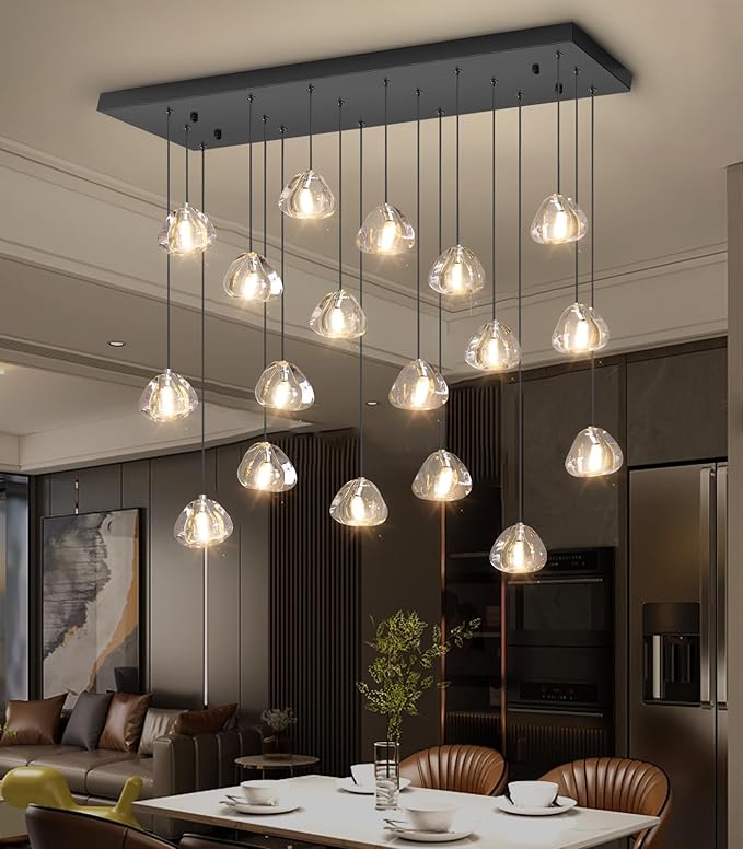 W35 x D11.8 x H118 Rectangular Chandelier Bubble Crystal Balls Glam Chandeliers