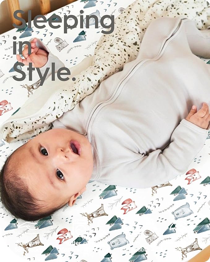 Pack and Play Sheets Fitted, Ultra Soft Mini Crib Sheets Boy, Neutral Pack N Play Mattress Sheets Hypoallergenic and Soothing, Premium Jersey Playard Sheets, Safari Animals, 2 Pack