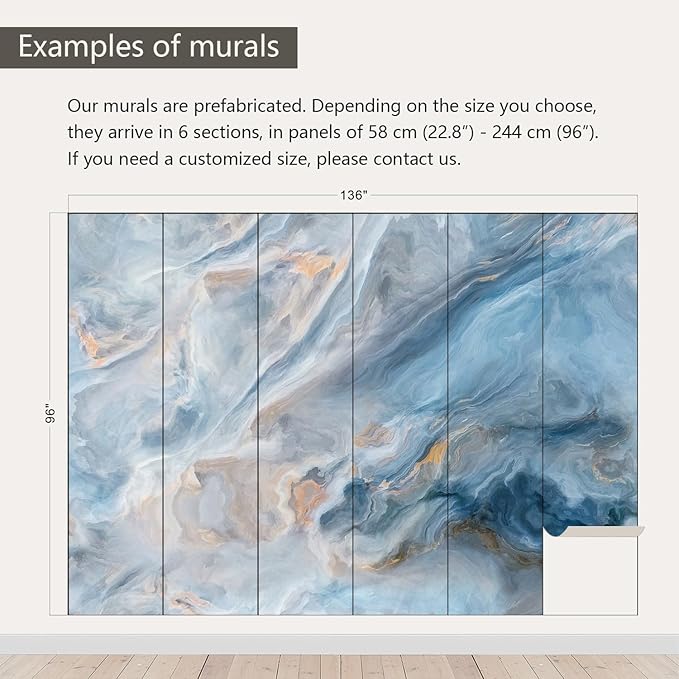 AFZEVEB-Abstract Blue Marble Wallpaper Wall murals for Bedroom 136"x96"(Not Peel and Stick)