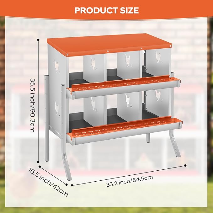 Chicken Nesting Box with Bracket Legs, 6 Compartment Nesting Boxes for Chickens, Chicken Laying Boxes to Protect Eggs, Easy to Clean & Install