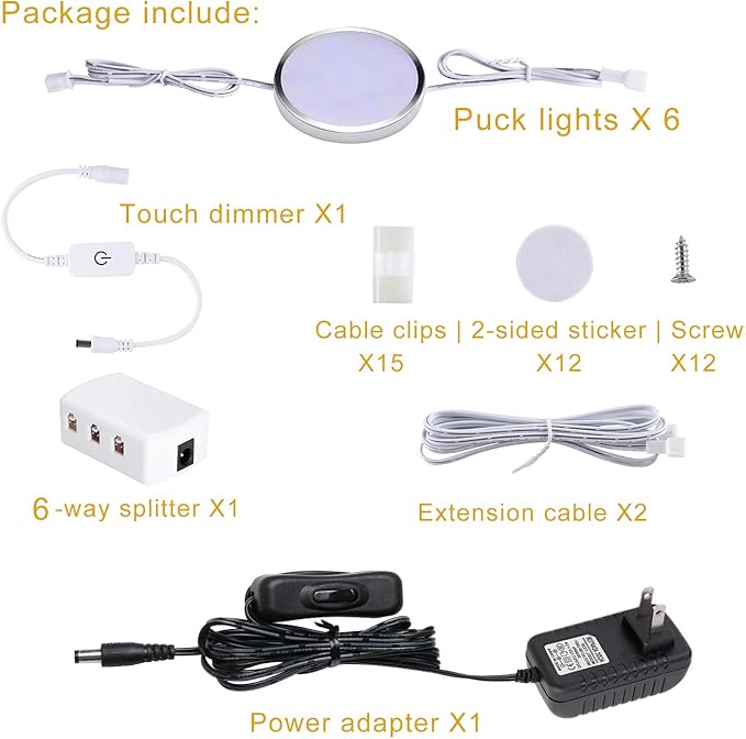 LED Under Cabinet Lighting Kit, 6 Pack Linkable Puck Lights
