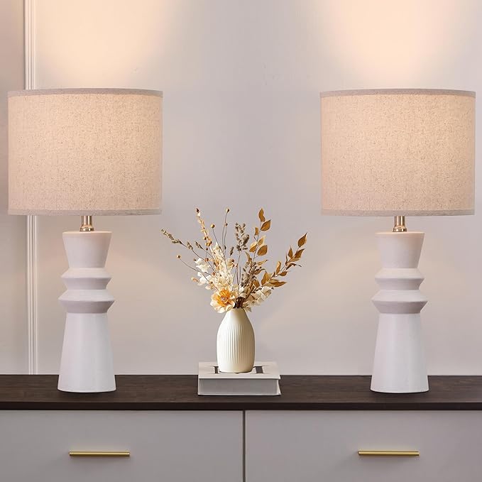 24.75" White Ceramic Table Lamps Set of 2