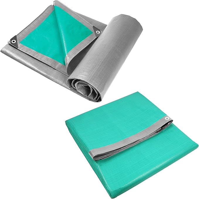 Heavy Duty Tarp Tarpaulin Reinforced Eyelets,Thick 0.32mm PE Waterproof Silver Tarp Sheet Cover,for Kennels Chicken Coop Fishpond Hay Log Pile Roof Trailer Outdoor Furniture (6x10m/20x33ft)