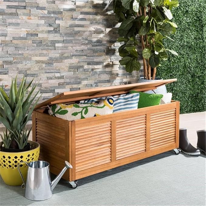 SAFAVIEH PAT7038A Outdoor Collection Elina Teak 47.2" Cushion Deck Box