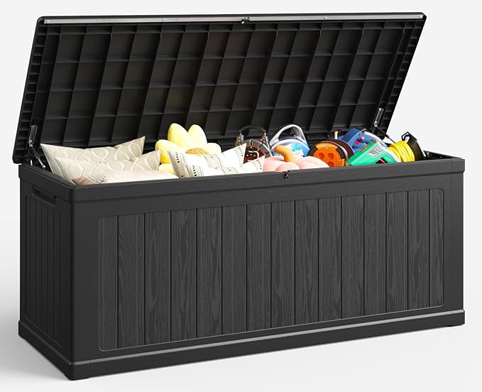 Lyromix 260 Gallon Outdoor Extra Large Resin Storage Box, Waterproof Deck Box Lockable & UV-Resistant, Outside Cushion Storage for Patio Furniture, Garden Tools, Pool Accessories, Black