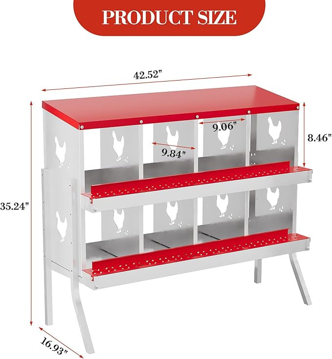 Chicken Nesting Box,8 Compartments Galvanized Steel Metal Chicken Laying Box with Roll Out Egg Collection,Wall Mount Chicken Nesting Boxes,Easy Egg Collection, Hen Roosting Boxes