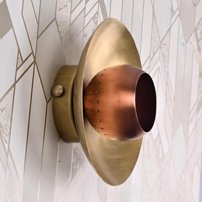 Handcrafted Pure Industrial Brass Wall Sconce Light – Modern Mid Century Wall