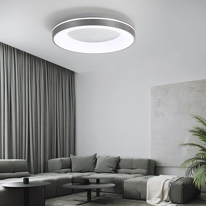LED Flush Ceiling Light, 19in Grey Round Ceiling Light Dimmable