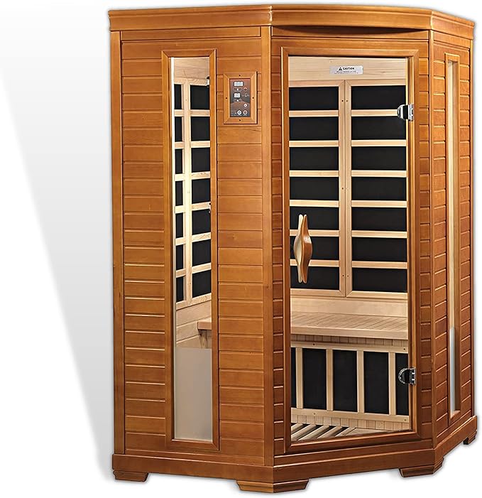 Dynamic Hemming 2 Person Infrared Corner Sauna for Home, Low EMF Indoor Saunas Full Size Indoor Personal Spa 49" x 48" x 76"