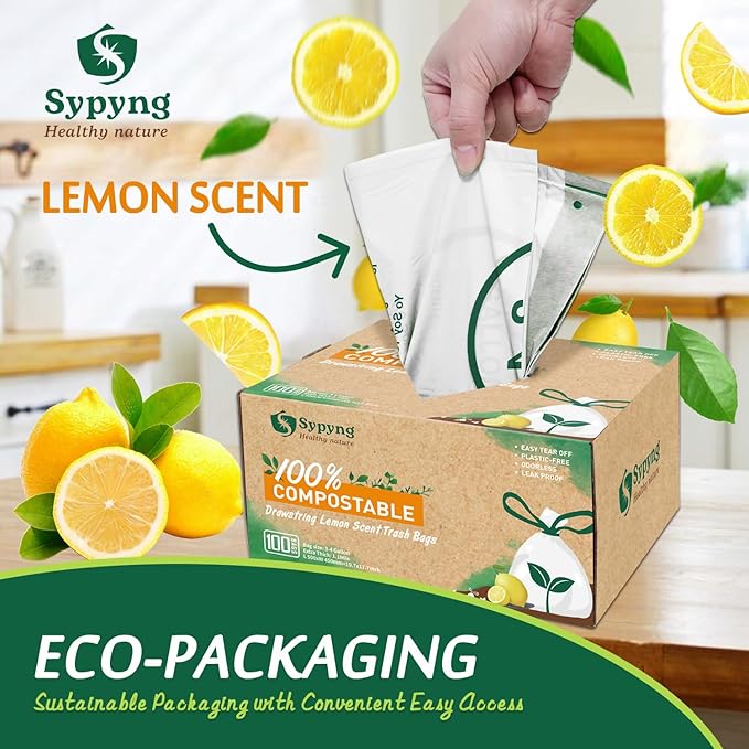 Compostable Kitchen Waste Trash Bags 3-4 Gallon (100 Pack) Heavy Duty 100% Biodegradable White Compost Bags for Countertop Bin, ASTM D6400, BPI & OK Compost HOME Certified, Eco-Friendly & Recyclable