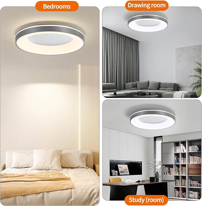 LED Flush Ceiling Light, 19in Grey Round Ceiling Light Dimmable