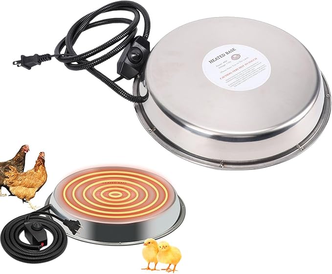 ASHATA Electric Chicken Waterer Heating Base for Ducks Geese Turkeys Pigeons, Thermostat Control Electric Heater for Metal Plastic Poultry Drinker (US)
