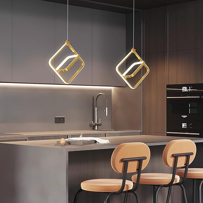 Modern LED Chandelier Gold Rectangular Pendant Light Fixtures 4000K 20W