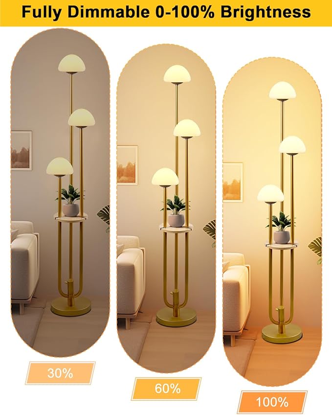 Gold Dimmable Floor Lamp with Table, Modern Floor Lamps