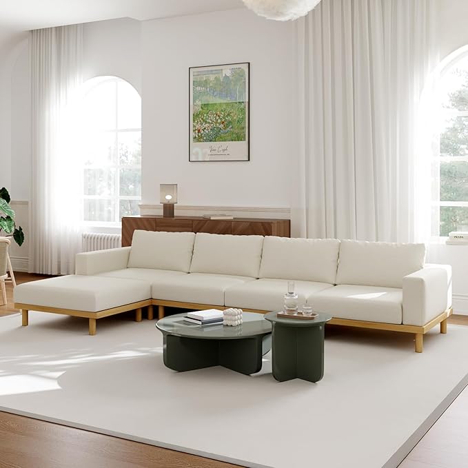 Acanva Minimalist Modular Sectional Sofa for Living Room, Wide & Deep Seat Convertible Furniture Set with Metal Frame and Movable Covers, Corner Chair, Off White