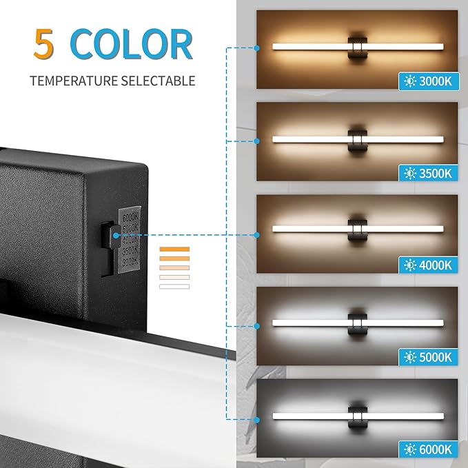 Modern Black Vanity Light Bar 40 Inch, 30W 5CCT Dimmable Bathroom Light