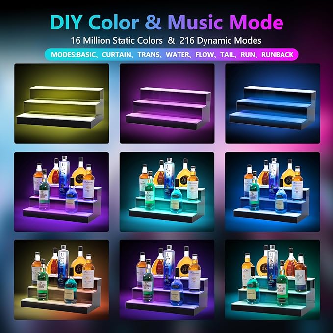 Led Lighted Liquor Bottle Display Shelf, 24 Inch 3 Tier Whiskey Rack, Support