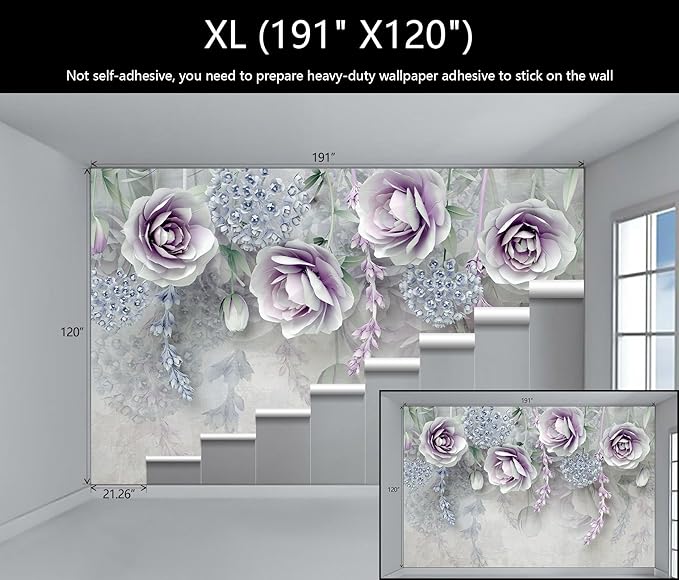 WFBHUA-Purple Rose Floral 3D Wallpaper Mural Modern Flower Leaf Wallpaper for Bedroom Wall Murals Decoration(Not Peel and Stick)