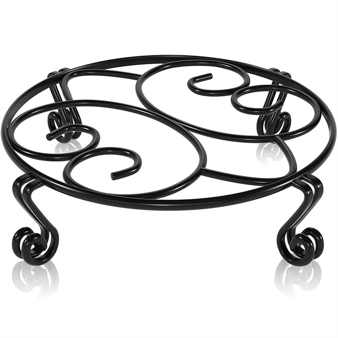 Yimobra Original Patented Plant Stand for Flower Pot Heavy Duty Potted Holder Indoor Outdoor, Metal Rustproof Iron Garden Container Round Supports Rack for Planter, Black, 10.2 Inches